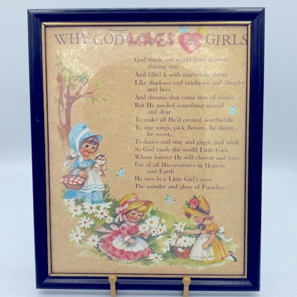 Why God Loves Little Girls Vintage Framed Wall Hanging 1970s